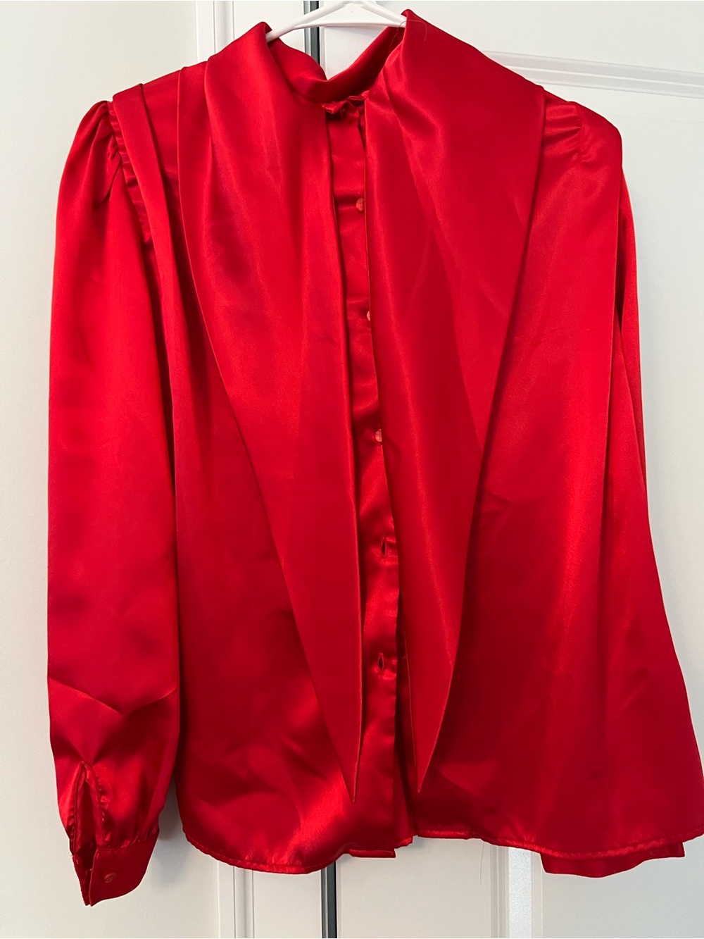 Vintage 80’s Elegant Red Satin Blouse with Draped Front (10)